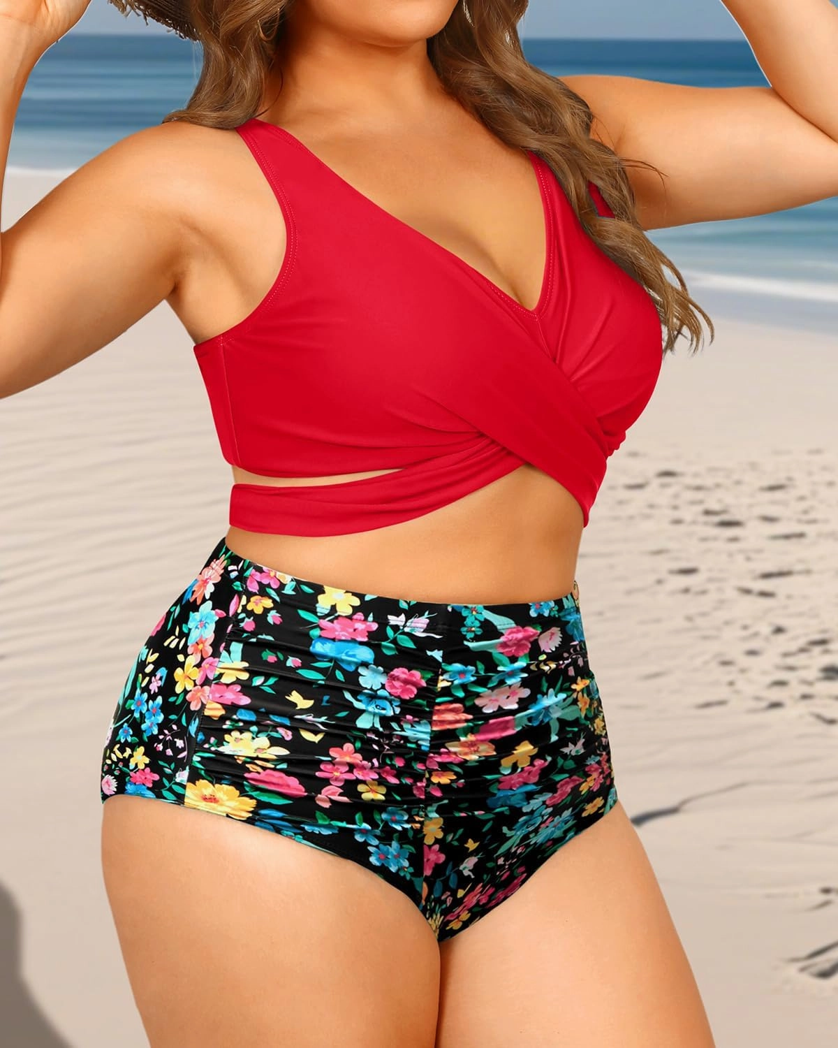 Women Plus Size High Waisted Bikini - Two Piece Swimsuit Tummy Control Bathing Suit Wrap Tie Back 2025 Swimwear