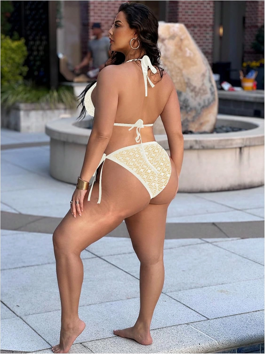 Women Plus Size Thong Bikini Sets String Two Piece Halter Swimsuits with Tie Side Bottom