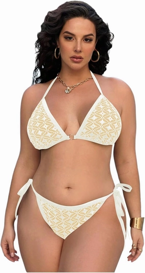 Women Plus Size Thong Bikini Sets String Two Piece Halter Swimsuits with Tie Side Bottom