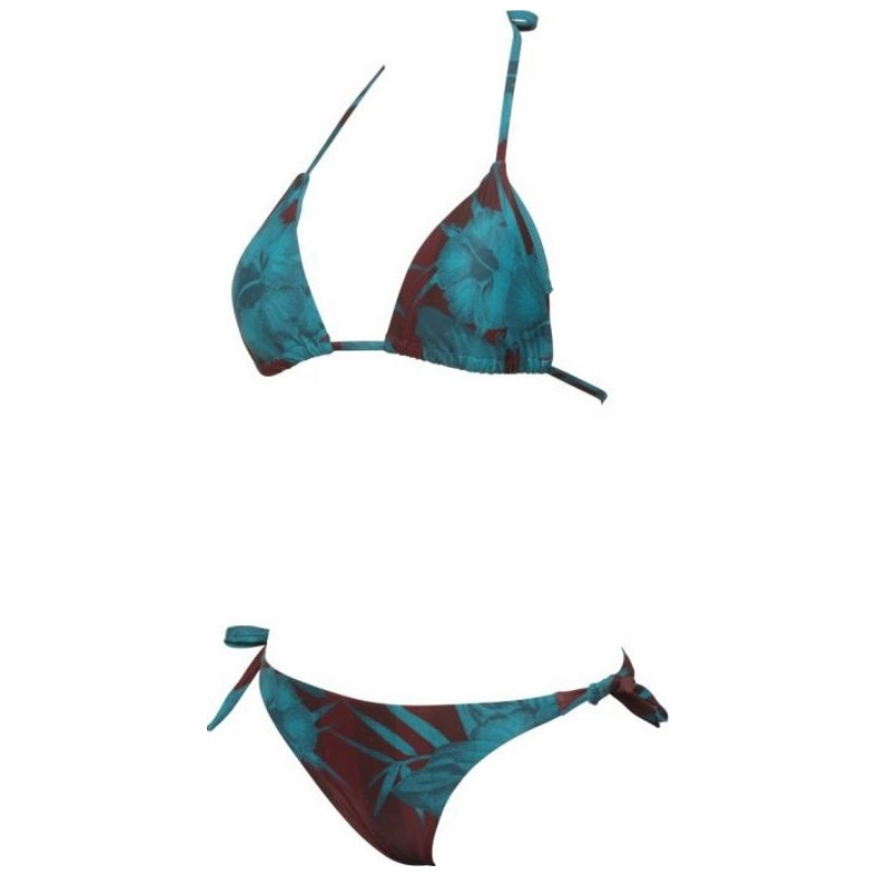 WOMEN'S ALLOVER TRIANGLE BIKINI - BURNED RED/MULTI