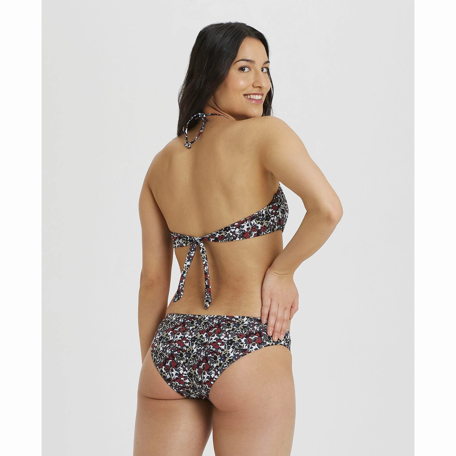 WOMEN'S BANDEAU BIKINI ALLOVER - BURGUNDY/MULTI