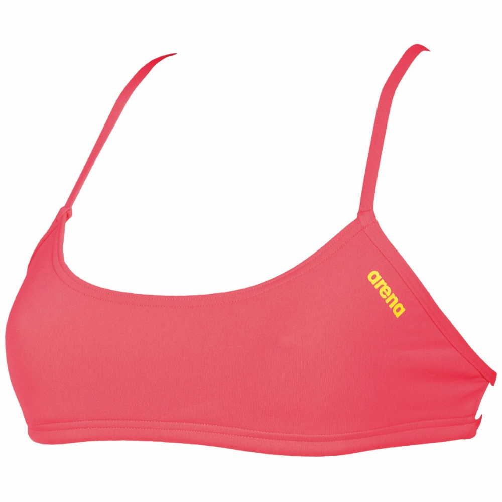 WOMEN'S BANDEAU PLAY BIKINI TOP - FLUO RED/YELLOW STAR