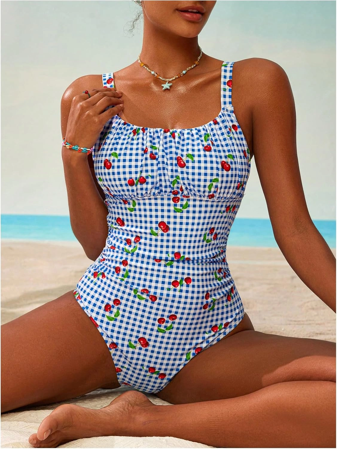 Women's Boho Floral Print One Piece Swimsuit Y2K Bathing Suits Swimwear Beachwear
