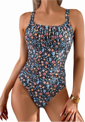 Women's Boho Floral Print One Piece Swimsuit Y2K Bathing Suits Swimwear Beachwear