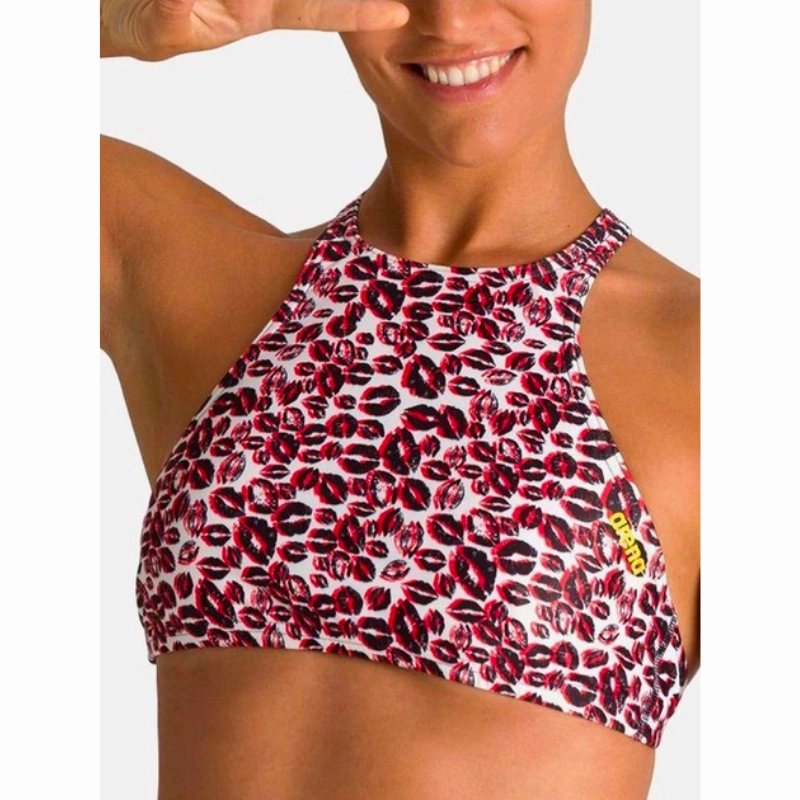 WOMEN'S CROP THINK BIKINI TOP - WHITE MULTI/BLACK