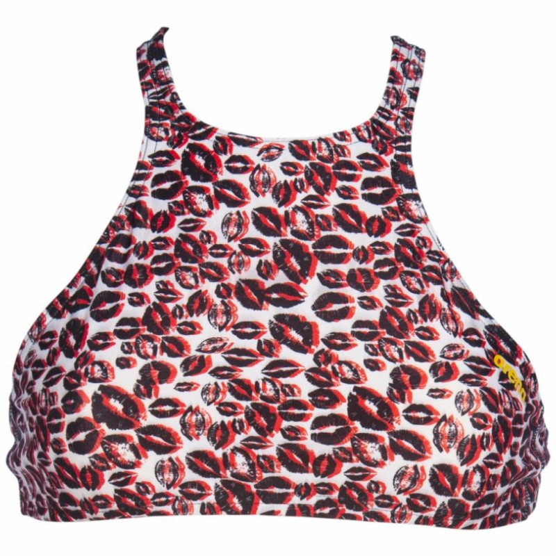 WOMEN'S CROP THINK BIKINI TOP - WHITE MULTI/BLACK