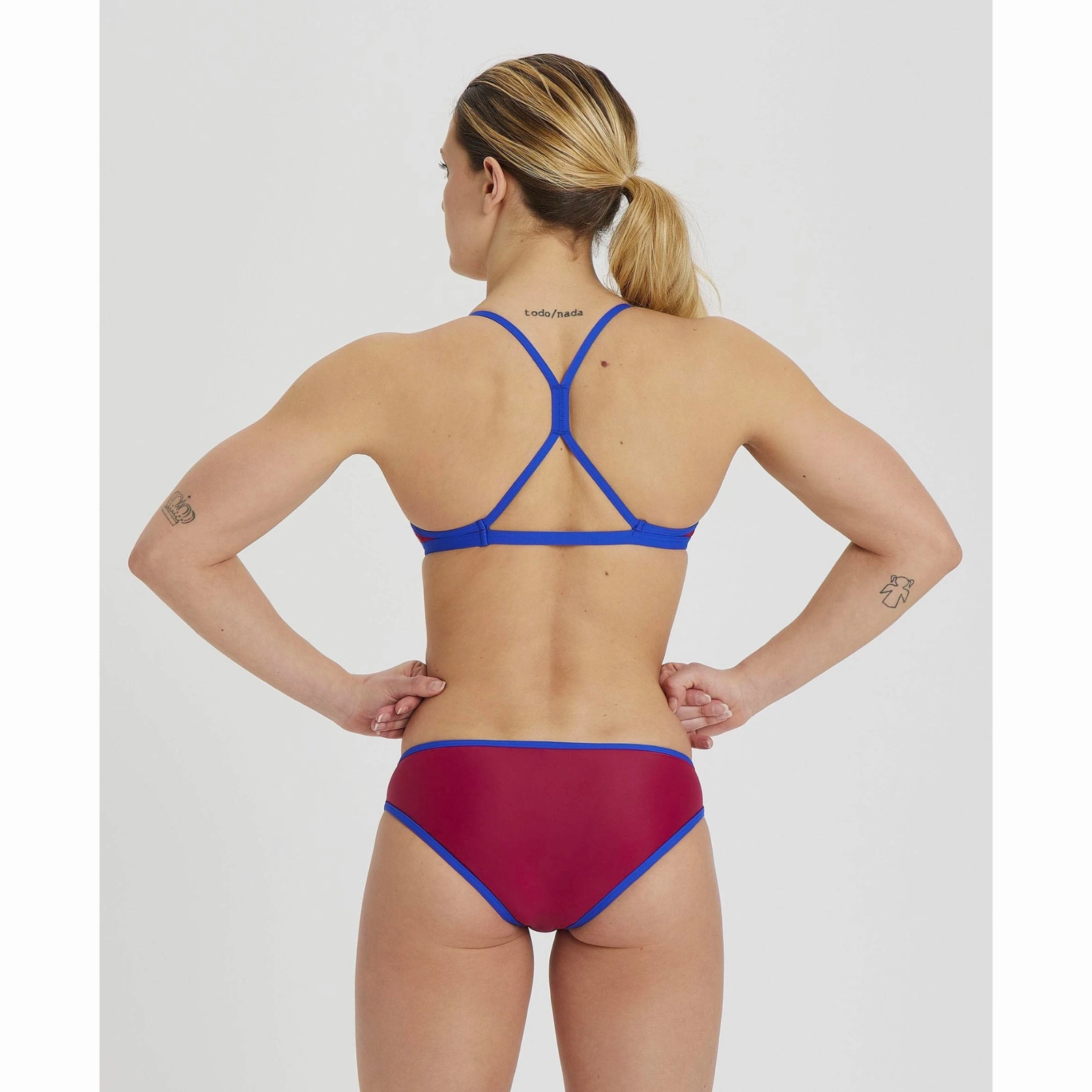 WOMEN'S ICONS LOGO TRIANGLE TOP BIKINI - BURGUNDY/NEON BLUE