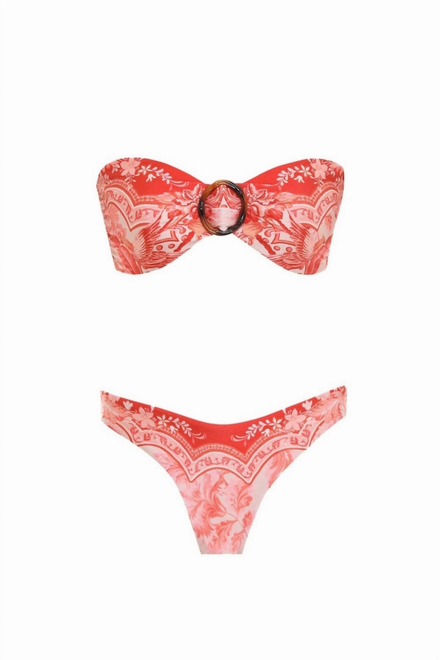 Women's Lyre Bamboo Ring Bikini In Red Palm
