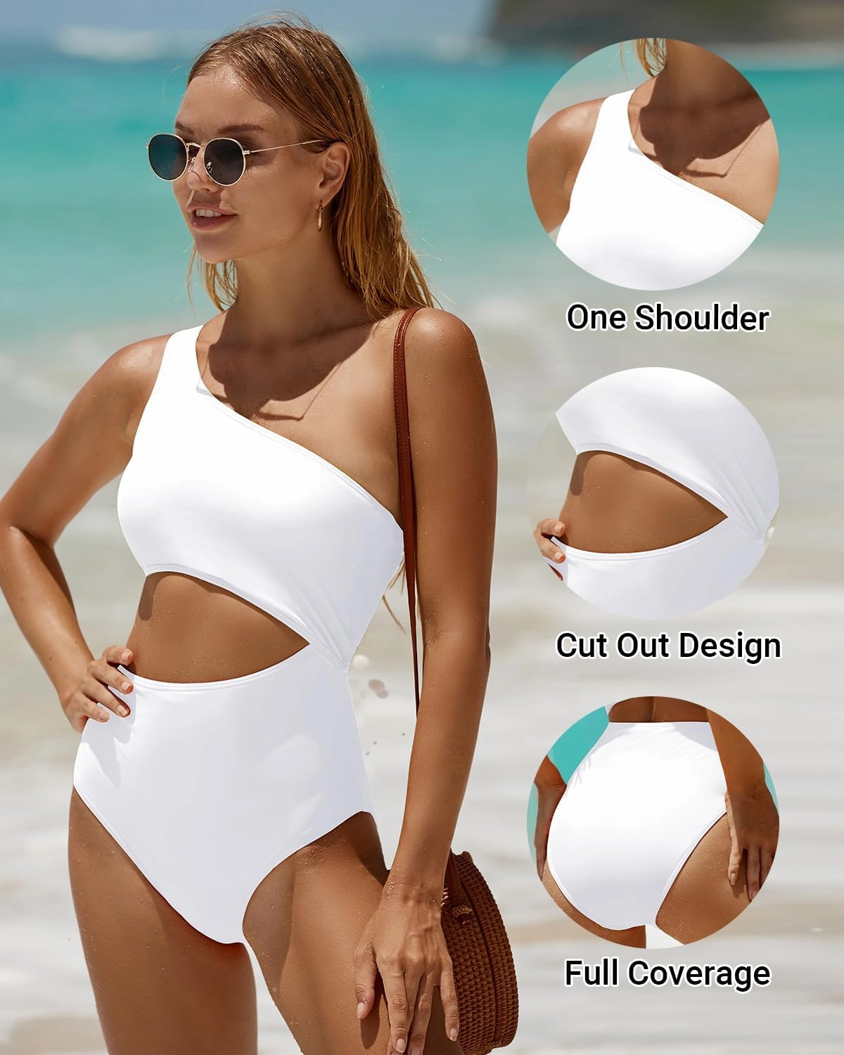 Women's One Piece Swimsuit- One Shoulder Bathing Suit Cutout Tummy Control Swimwear