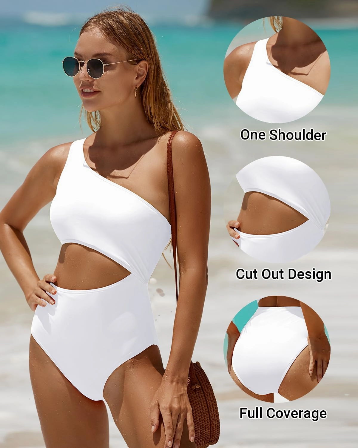 Women's One Piece Swimsuit- One Shoulder Bathing Suit Cutout Tummy Control Swimwear