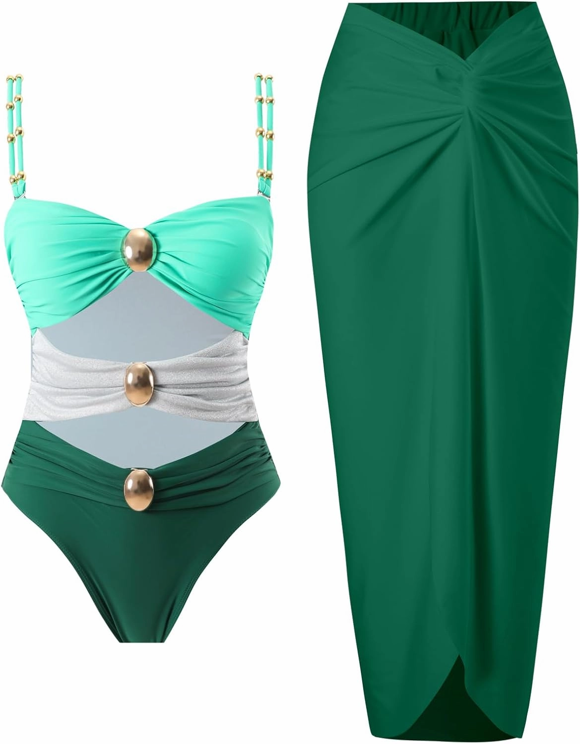 Women's One Piece Swimsuit with Cover up Set Beach Wrap Skirt Retro Bikini Set Two Piece Bathing Suit with Cover up