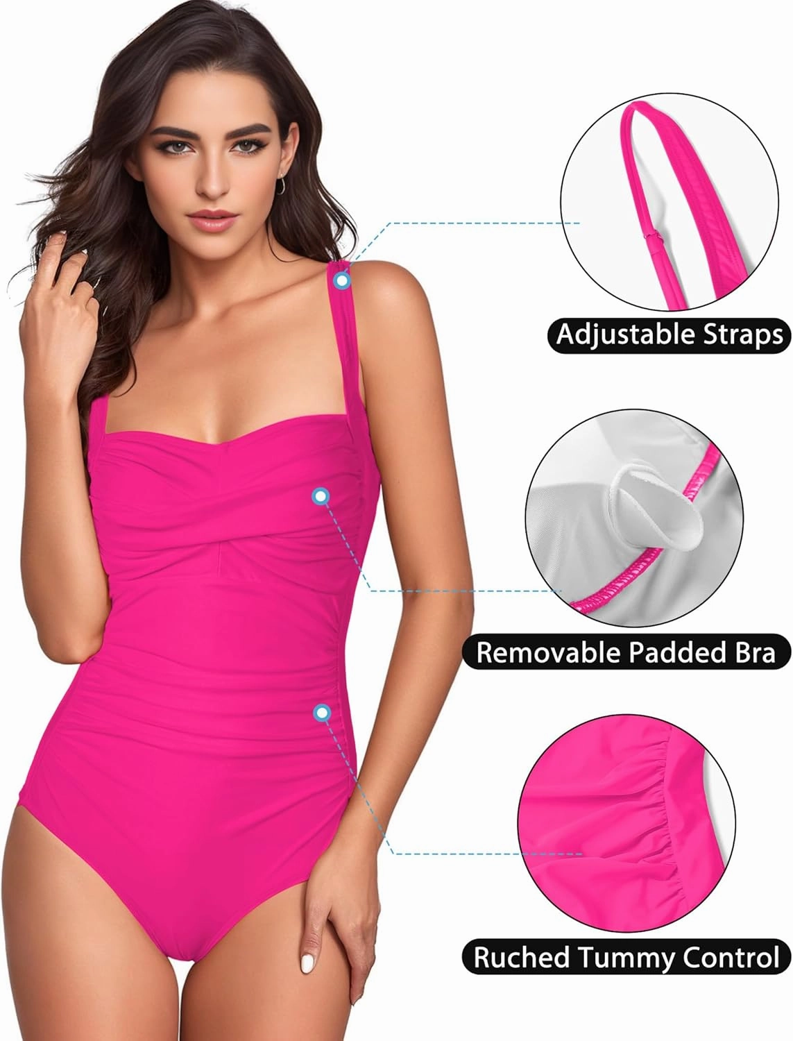 Women's One Piece Swimsuits Tummy Control Bathing Suits for Women Criss Cross Ruched Push Up Vintage Retro Swimwear