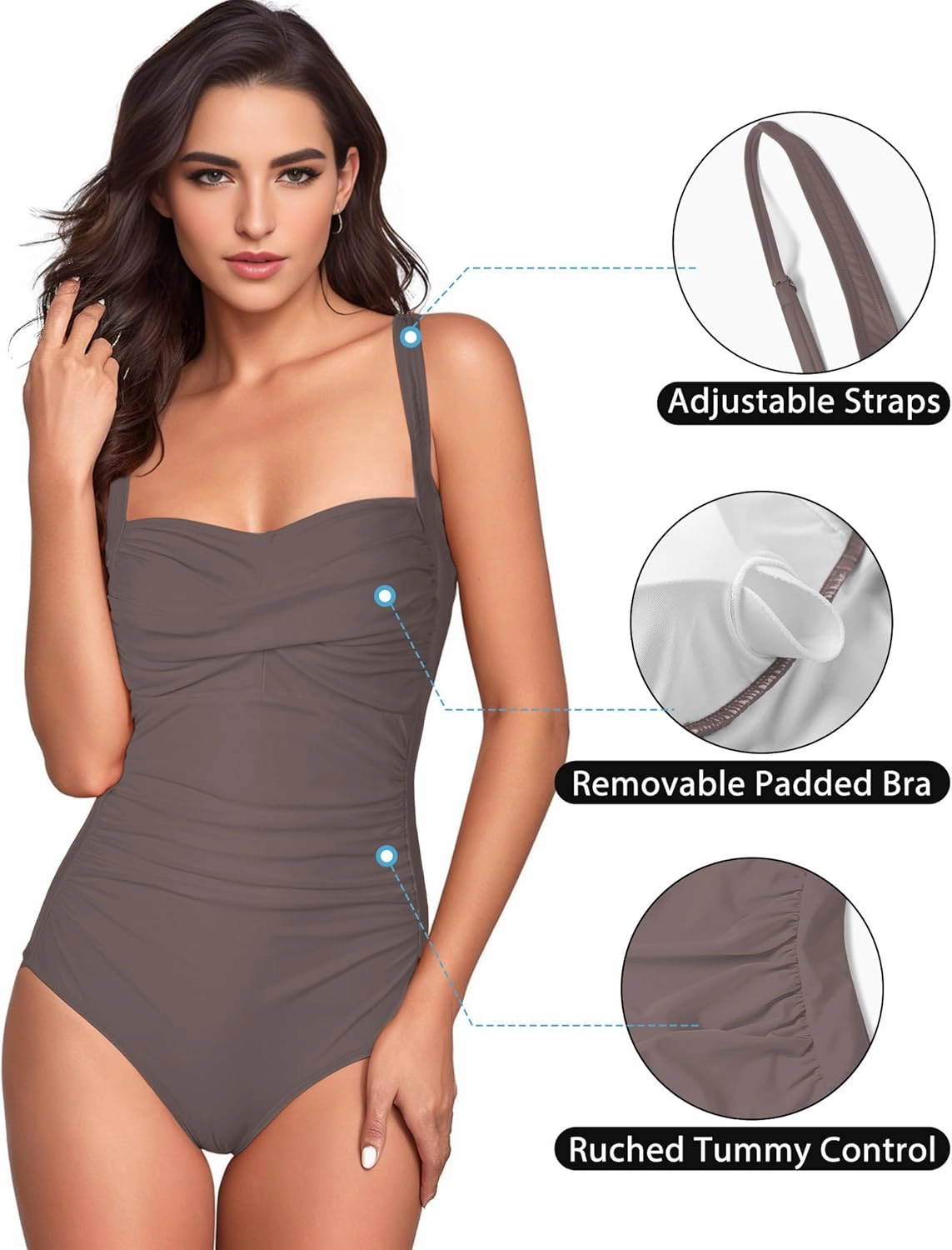 Women's One Piece Swimsuits Tummy Control Bathing Suits for Women Criss Cross Ruched Push Up Vintage Retro Swimwear