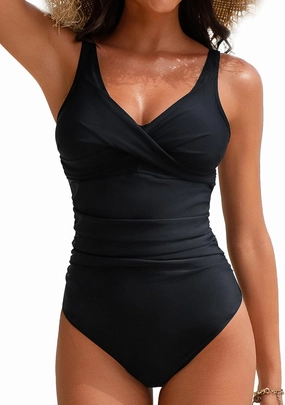 Women's One Piece Swimsuits Tummy Control Bathing Suits for Womens V Neck Criss Cross Ruched Push Up Slimming Swimwear