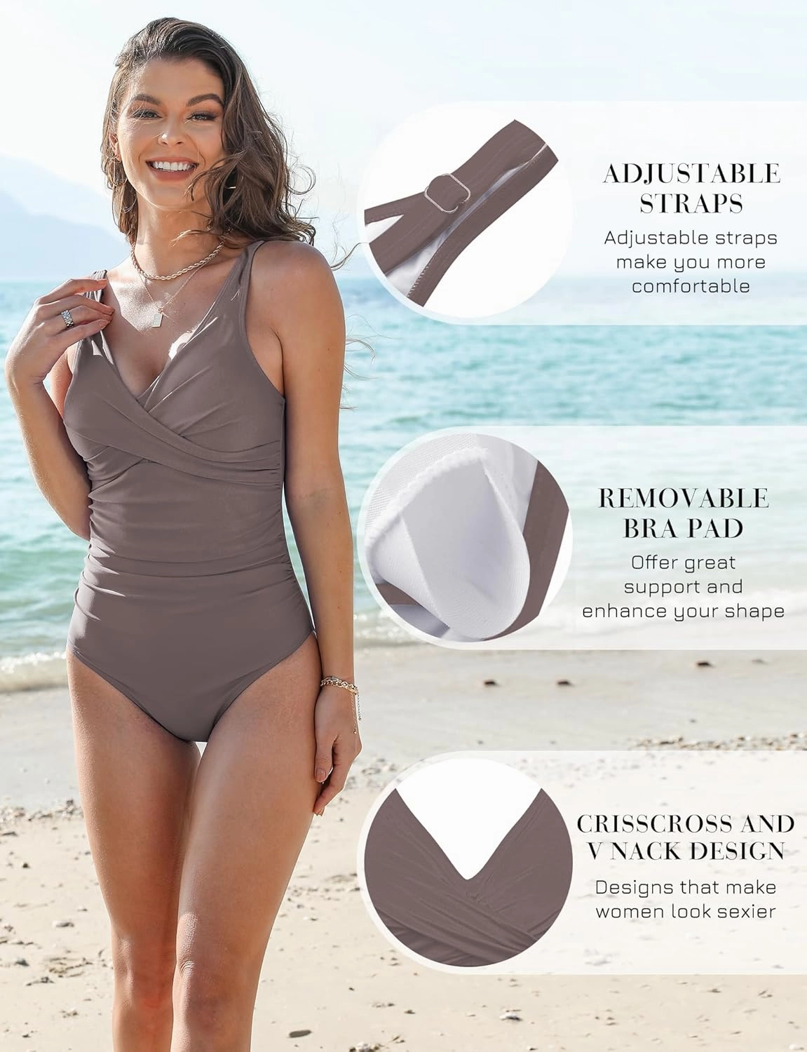 Women's One Piece Swimsuits Tummy Control Bathing Suits for Womens V Neck Criss Cross Ruched Push Up Slimming Swimwear