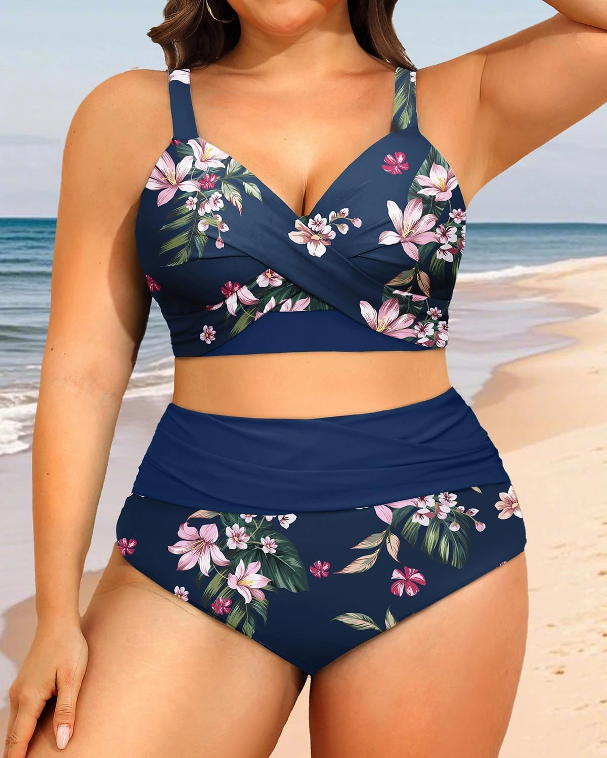 Women's Plus Size High Waisted Bikini - Two Piece Swimsuit Tummy Control Bathing Suit 2025 Twist Swimwear