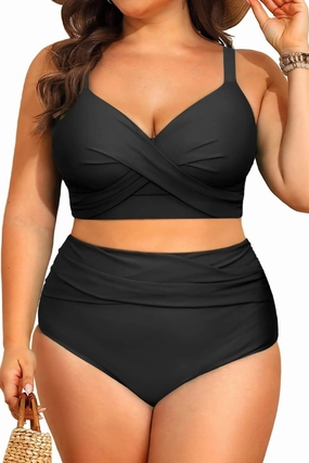 Women's Plus Size High Waisted Bikini - Two Piece Swimsuit Tummy Control Bathing Suit 2025 Twist Swimwear