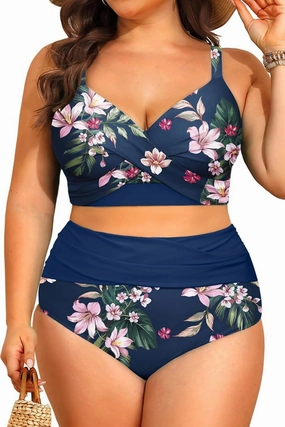 Women's Plus Size High Waisted Bikini - Two Piece Swimsuit Tummy Control Bathing Suit 2025 Twist Swimwear