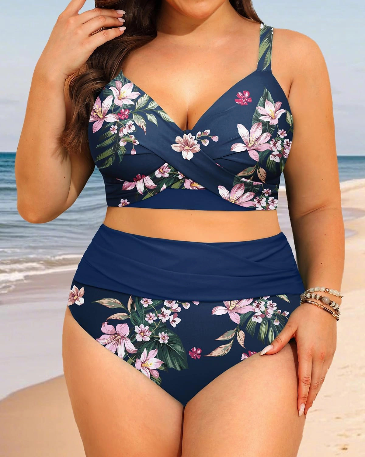 Women's Plus Size High Waisted Bikini - Two Piece Swimsuit Tummy Control Bathing Suit 2025 Twist Swimwear