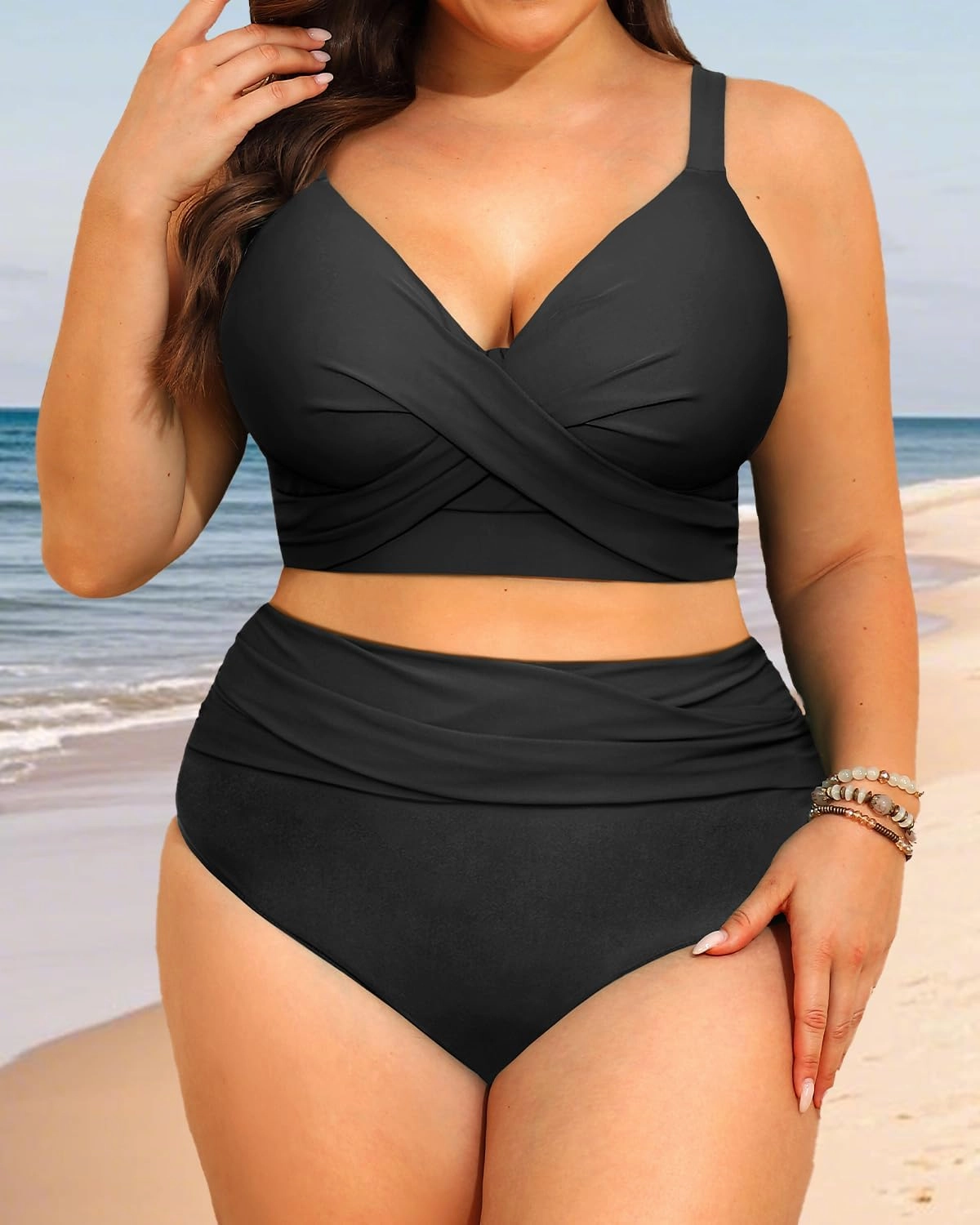 Women's Plus Size High Waisted Bikini - Two Piece Swimsuit Tummy Control Bathing Suit 2025 Twist Swimwear