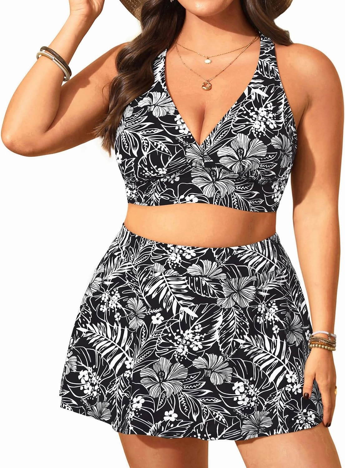 Women's Plus Size High Waisted Bikini - Two Piece Swimsuit with Skirt 2025 Tummy Control Bathing Suit with Pocket