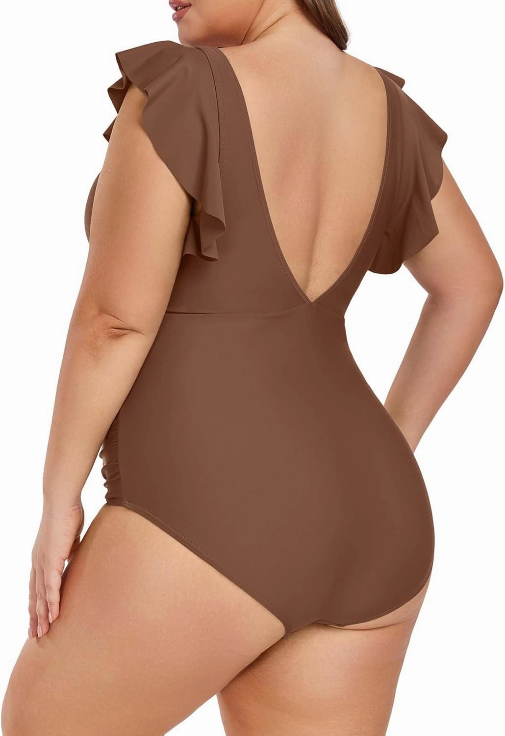 Women's Plus Size One Piece Swimsuit Tummy Control V Neck Bathing Suit Cutout Ruffle Swimwear
