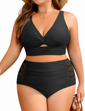 Women's Plus Size Two Piece Swimsuits - High Waisted Bikini Tummy Control Bathing Suits 2025 Twist Knot Swimwear