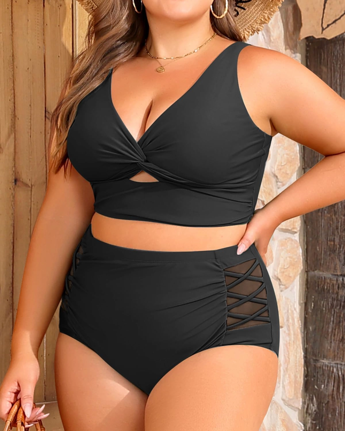 Women's Plus Size Two Piece Swimsuits - High Waisted Bikini Tummy Control Bathing Suits 2025 Twist Knot Swimwear