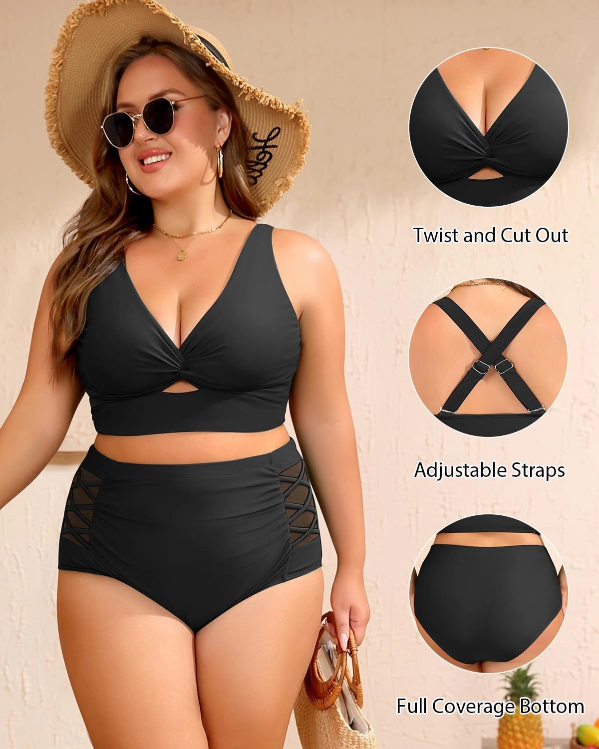 Women's Plus Size Two Piece Swimsuits - High Waisted Bikini Tummy Control Bathing Suits 2025 Twist Knot Swimwear
