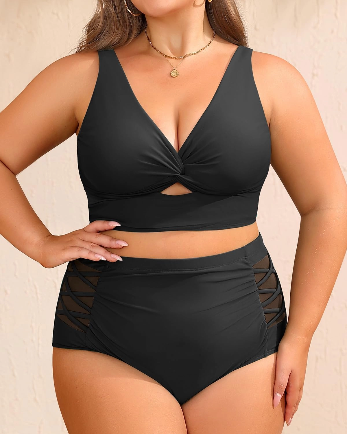 Women's Plus Size Two Piece Swimsuits - High Waisted Bikini Tummy Control Bathing Suits 2025 Twist Knot Swimwear