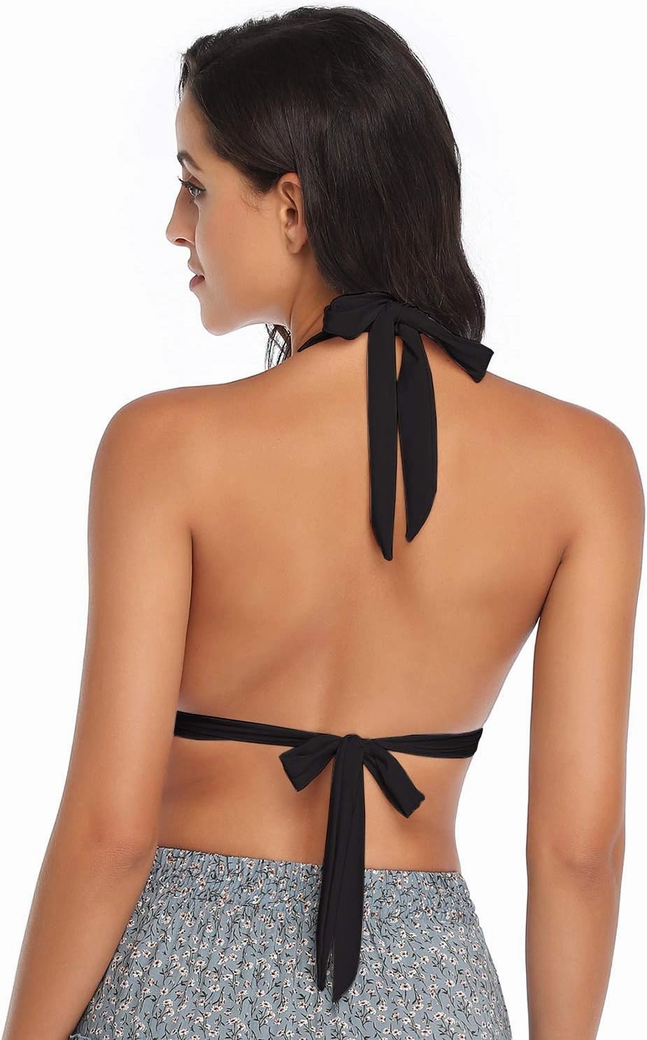 Women's Retro 50s Plaid Pattern Polka Dot Halter Molded Soft Pads Vintage Bikini Swimsuits Tops