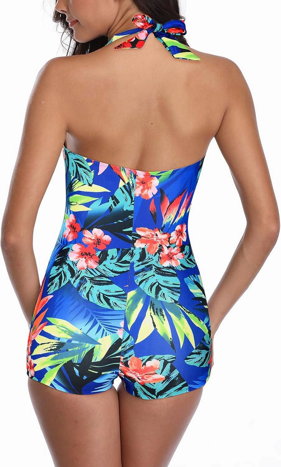 Women's Retro Halter Bathing Suits Vintage One Piece Swimsuit for Women Tummy Control Plus Boy-Leg Ruched Push up Swimsuit