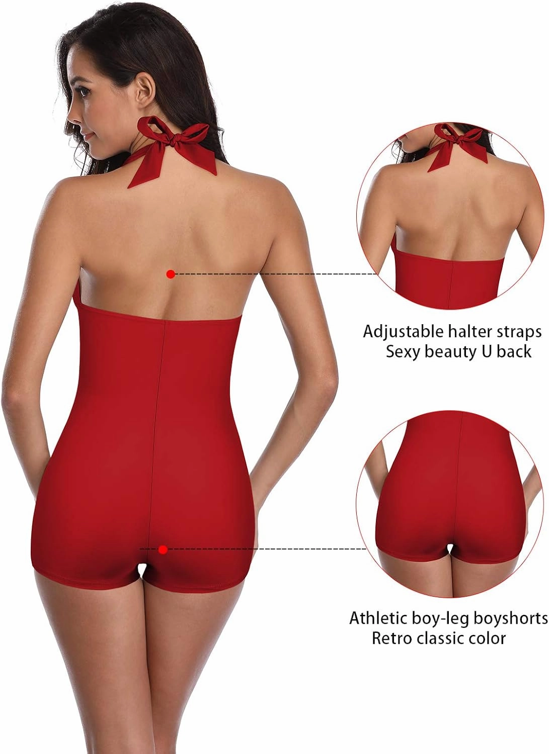 Women's Retro Halter Bathing Suits Vintage One Piece Swimsuit for Women Tummy Control Plus Boy-Leg Ruched Push up Swimsuit