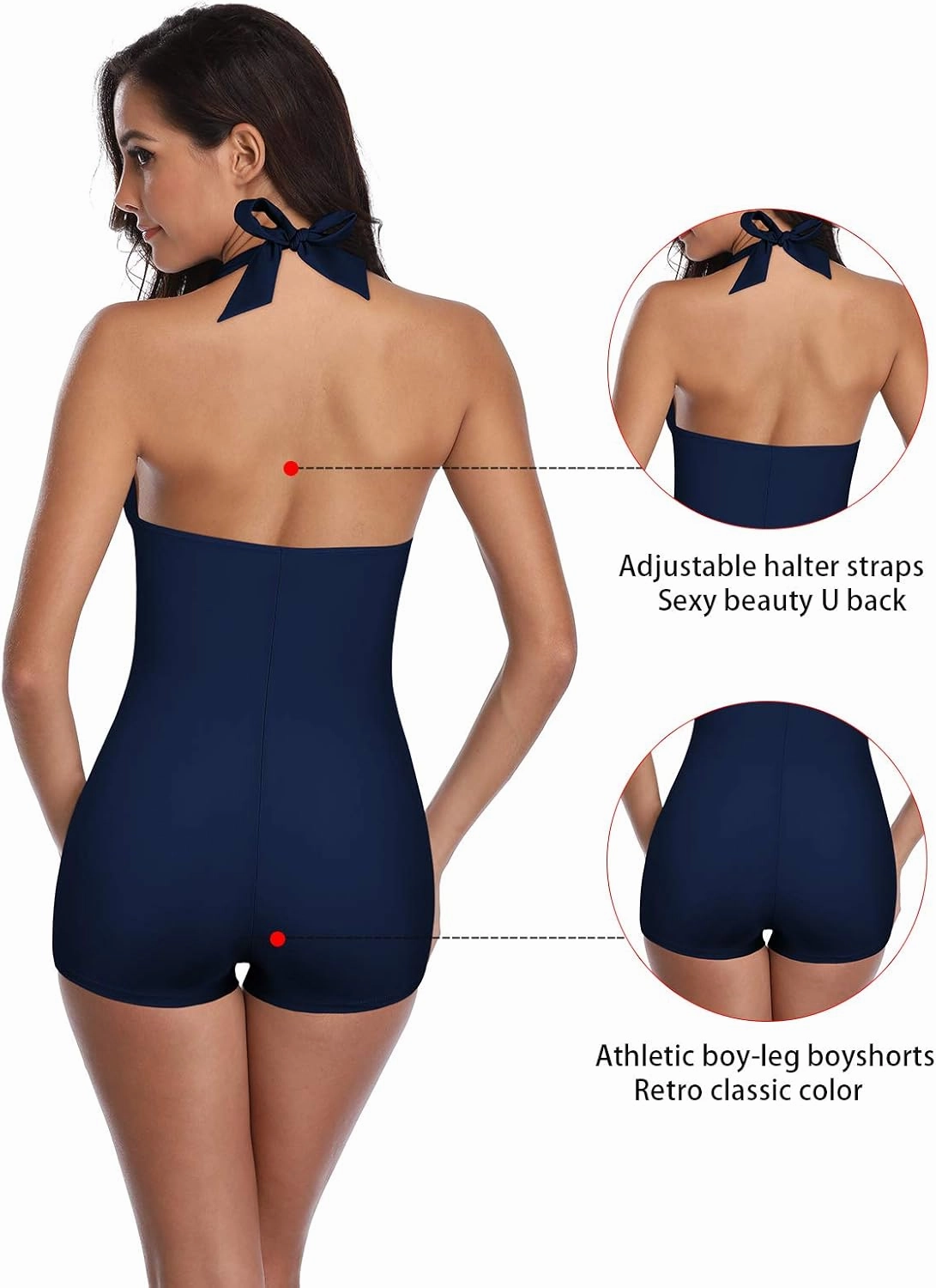 Women's Retro Halter Bathing Suits Vintage One Piece Swimsuit for Women Tummy Control Plus Boy-Leg Ruched Push up Swimsuit