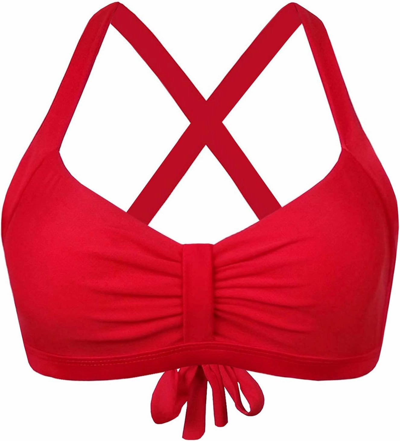 Women's Retro Printed Adjustable Thick Straps Cross Back Push Up Vintage Bikini Swimsuit Tops Only