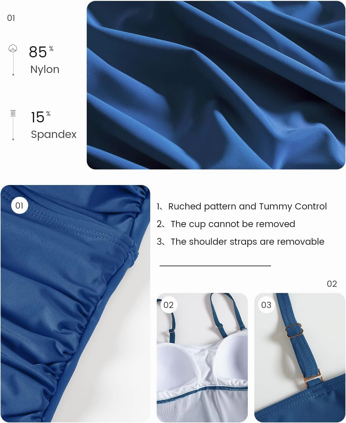 Women's Ruched Square Neck Tankini Set Two Pieces Ruched Tummy Control Suimsuit with Mid Waist Briefs