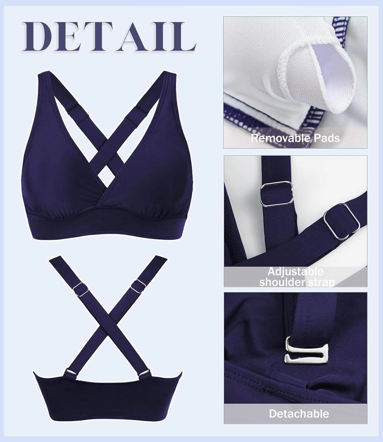 Women's Sporty Adjustable Wide Straps Bikini Top Large Bust Criss Cross Back Supportive Swimsuit Tops Only