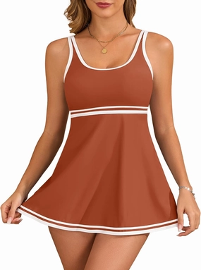 Women's Tankini Sets Tummy Control Swimsuits Color Block Swimdress 2025 Two Piece Bathing Suits