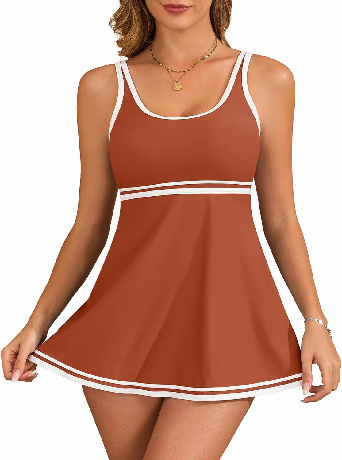 Women's Tankini Sets Tummy Control Swimsuits Color Block Swimdress 2025 Two Piece Bathing Suits