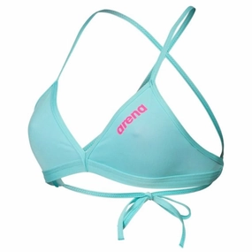 WOMEN'S TEAM SWIM TOP TIE BACK SOLID - WATER/SHOCKING PINK