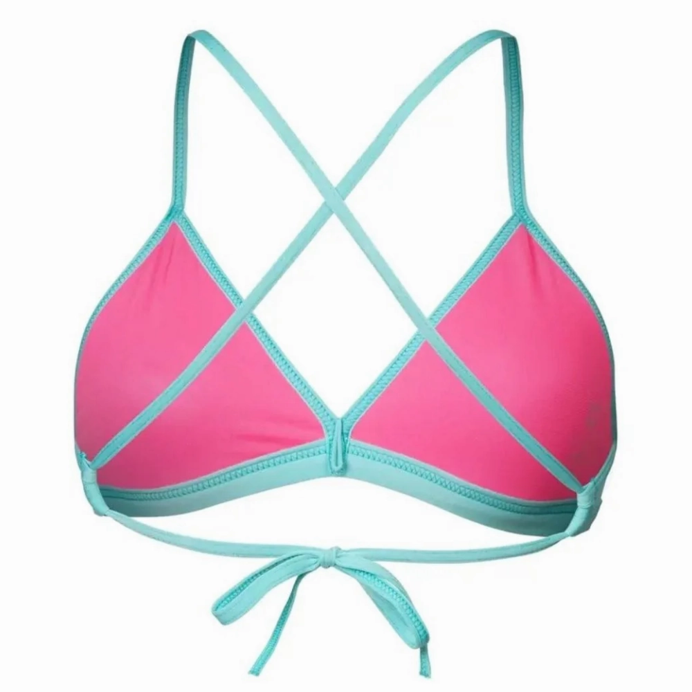 WOMEN'S TEAM SWIM TOP TIE BACK SOLID - WATER/SHOCKING PINK