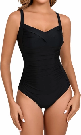 Women's Tummy Control One Piece Swimsuit Ruched Push Up Swimming Vintage Retro Bathing Suits