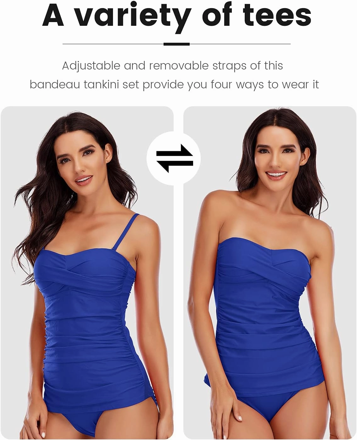 Women's Twist Front Bandeau Tankini Set Two Pieces Ruched Tummy Control Suimsuit with Mid Waist Briefs