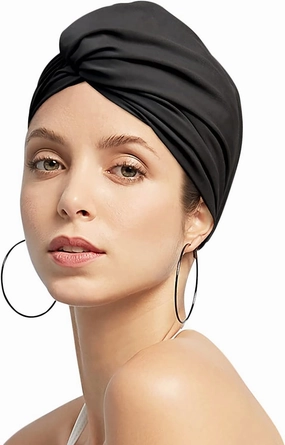 Women Swim Cap Elastic Swim Turban Cap Cover Ear Bath Pool Swimming Cap Pleated Shower Cap for Long Short Weave Curls Hair