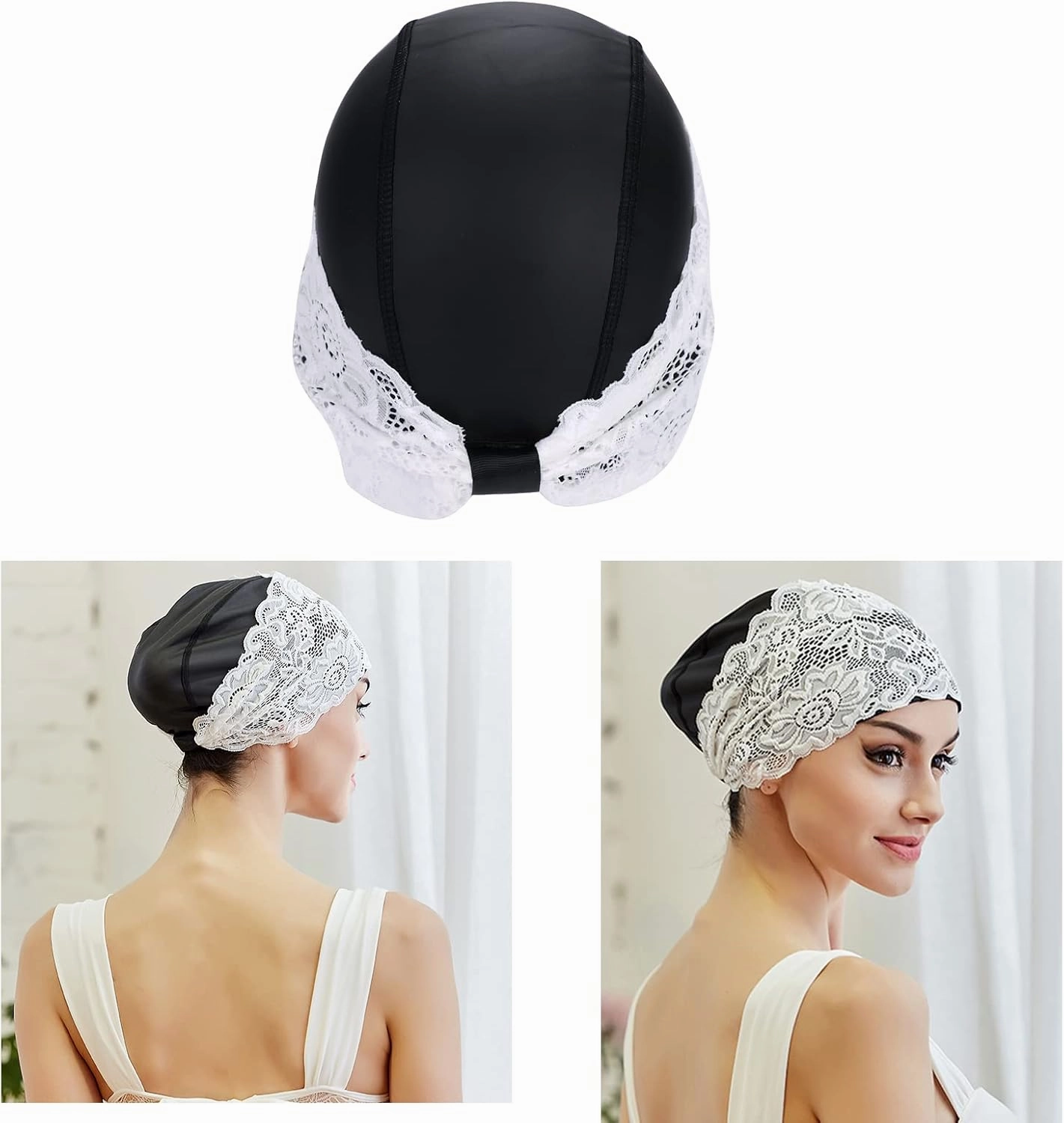Women Swimming Cap Swim Cap for Girl Ladies Extra Large Swim Cap Bathing Cap Elastic Bath Cap Vintage Swim Cap Long Short Hair Lace Flower Beach Hat Swim Cap Cover Ear Hair Dry Swim Cap No Waterproof