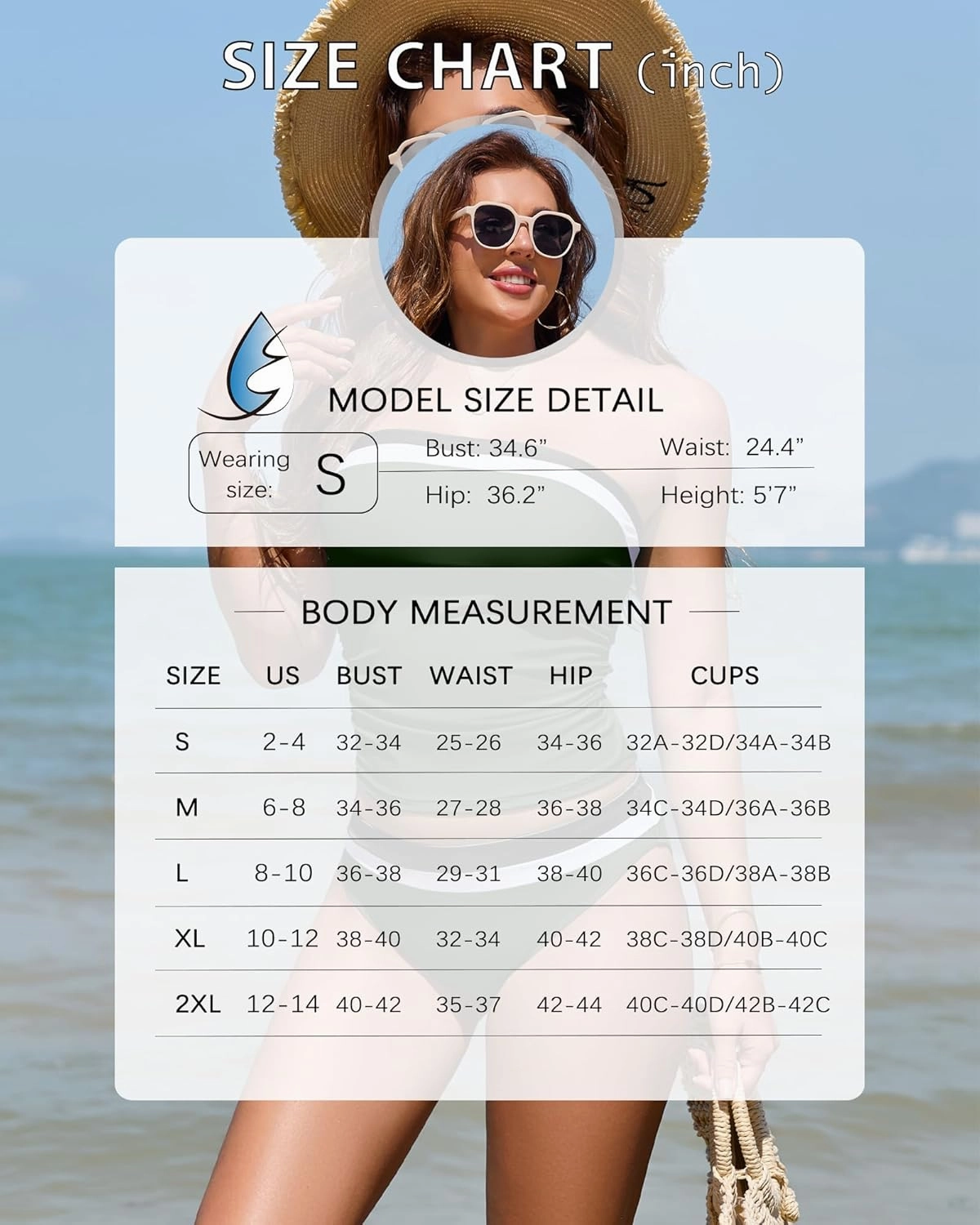 Women Two Piece Bandeau Swimsuit - Bathing Suit Tummy Control Color Block Bikini Set Coverage Strapless Top Tankini