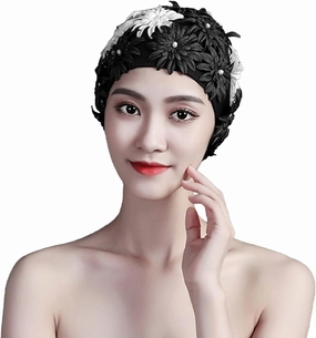 Womens Floral Petal Swim Cap Retro Flower Pearl Bathing Caps Girls Long Short Hair Elastic Beach Swimming Turban Hat