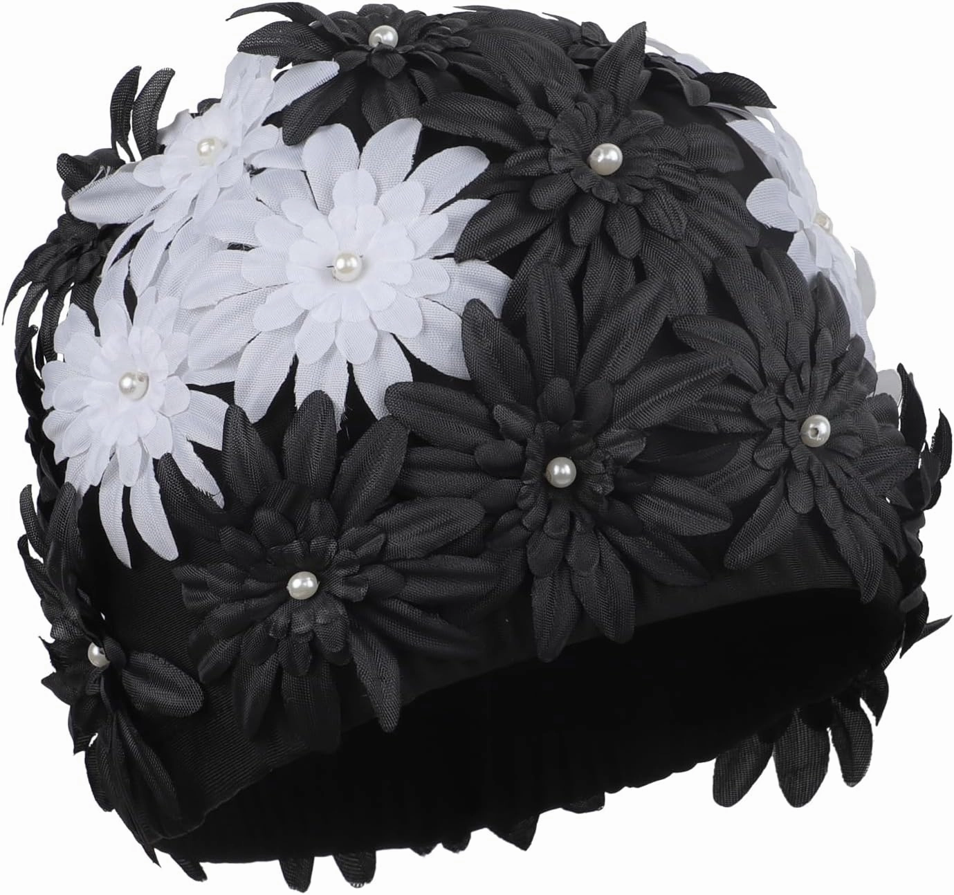 Womens Floral Petal Swim Cap Retro Flower Pearl Bathing Caps Girls Long Short Hair Elastic Beach Swimming Turban Hat