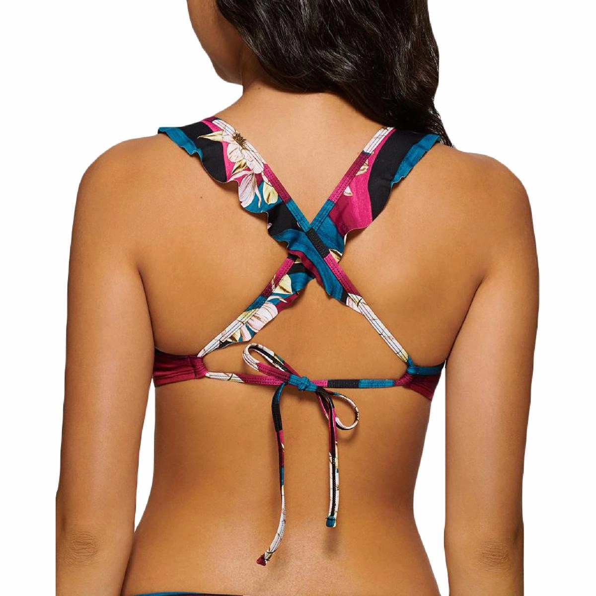 Womens Floral Ruffled Swim Top Separates