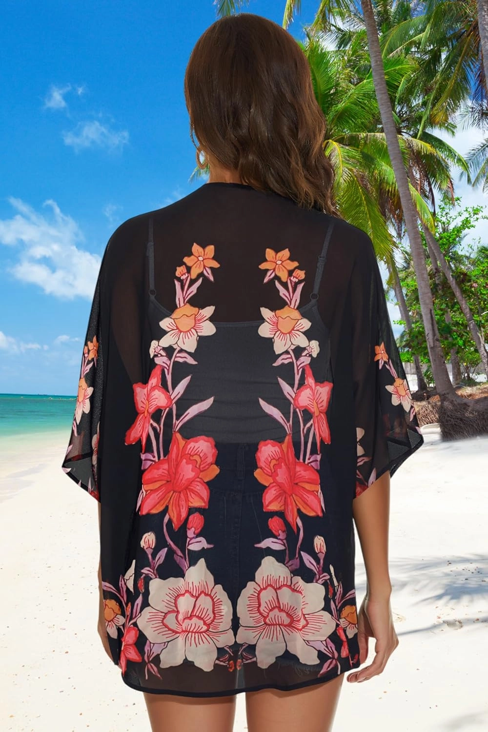 Womens Kimono Cardigans Beach Cover ups Swimwear Puff Sleeve Loose Casual Summer Tops